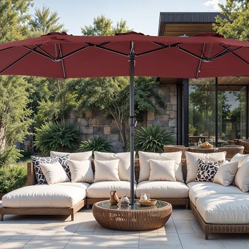 Simple Deluxe 15ft Outdoor Patio Umbrellas with Base Included, Double-Sided Rectangle Large Table Umbrella with Stand, Market Umbrellas for Poolside Backyard Lawn