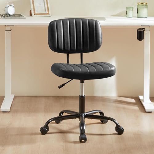Small Office Chair, Armless Desk Chair with Wheels, Height Adjustable PU Leather Computer Task with Lumbar Support, 360° Swivel Rolling Chair No Arms for Small Space, Bedroom, Home, Office