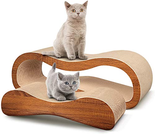 2 in 1 Cat Scratcher Cardboard Lounge Bed, Cat Scratching Pad, Durable Board Pads Prevents Furniture Damage,Large
