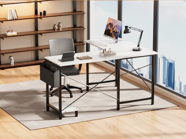 Miibox 50" L Shaped Gaming Desk with Reversible Corner - Home Office Computer Desk with Wood Top, Metal Frame, CPU Stand & Storage Bag for Small Space, Gaming Room