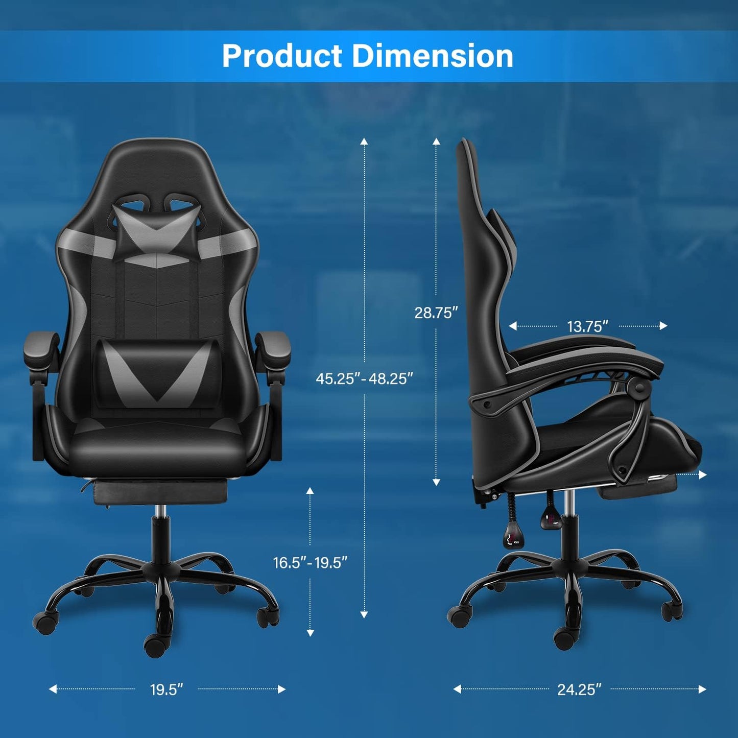 YSSOA Gaming Chair with Footrest, Big and Tall Gamer Chair, Racing Style Adjustable Swivel Office Chair, Ergonomic Video Game Chairs with Headrest and Lumbar Support