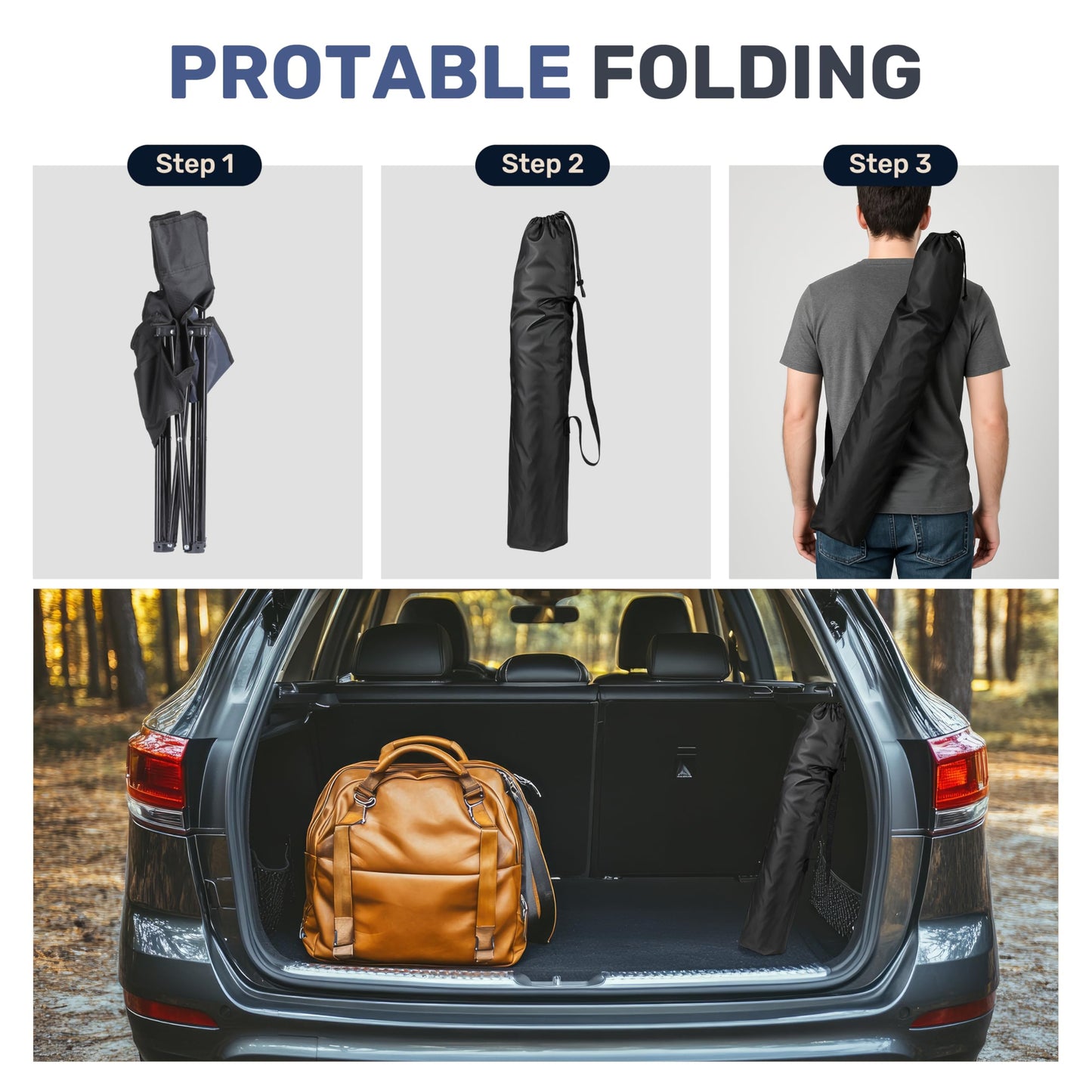 Portable Folding Camping Chair with Canopy Shade, Heavy Duty Lounge Chair Folding Beach Chairs for Adults, Suitable for Outside, Beach and Patio-Support 220 LBS