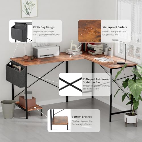 50-Inch Computer Gaming Corner L Shaped Desk, Sturdy Desk