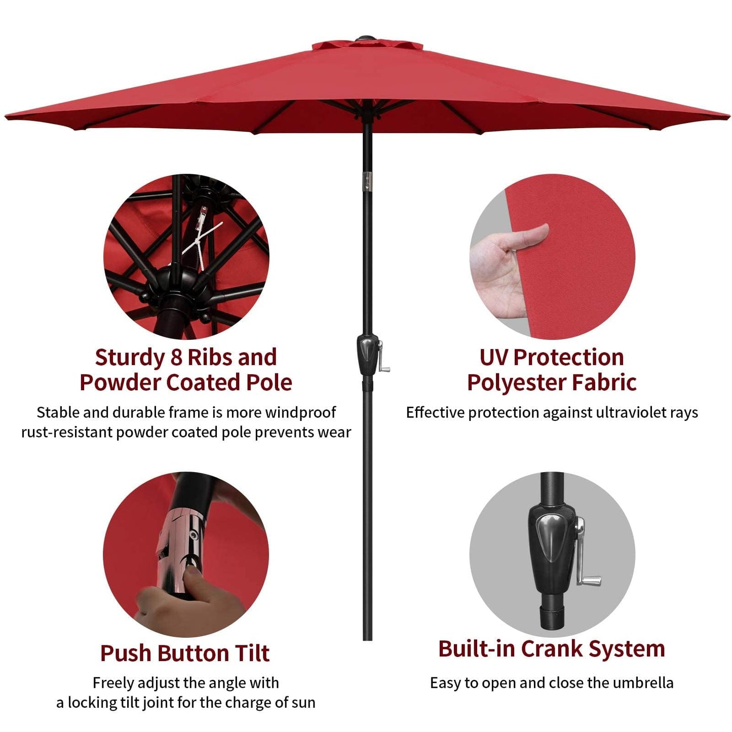 Simple Deluxe Patio Umbrella Outdoor, UV Protection Sunshade with Push Button Tilt/Crank and 8 Sturdy Ribs, for Table Garden Lawn Beach Pool