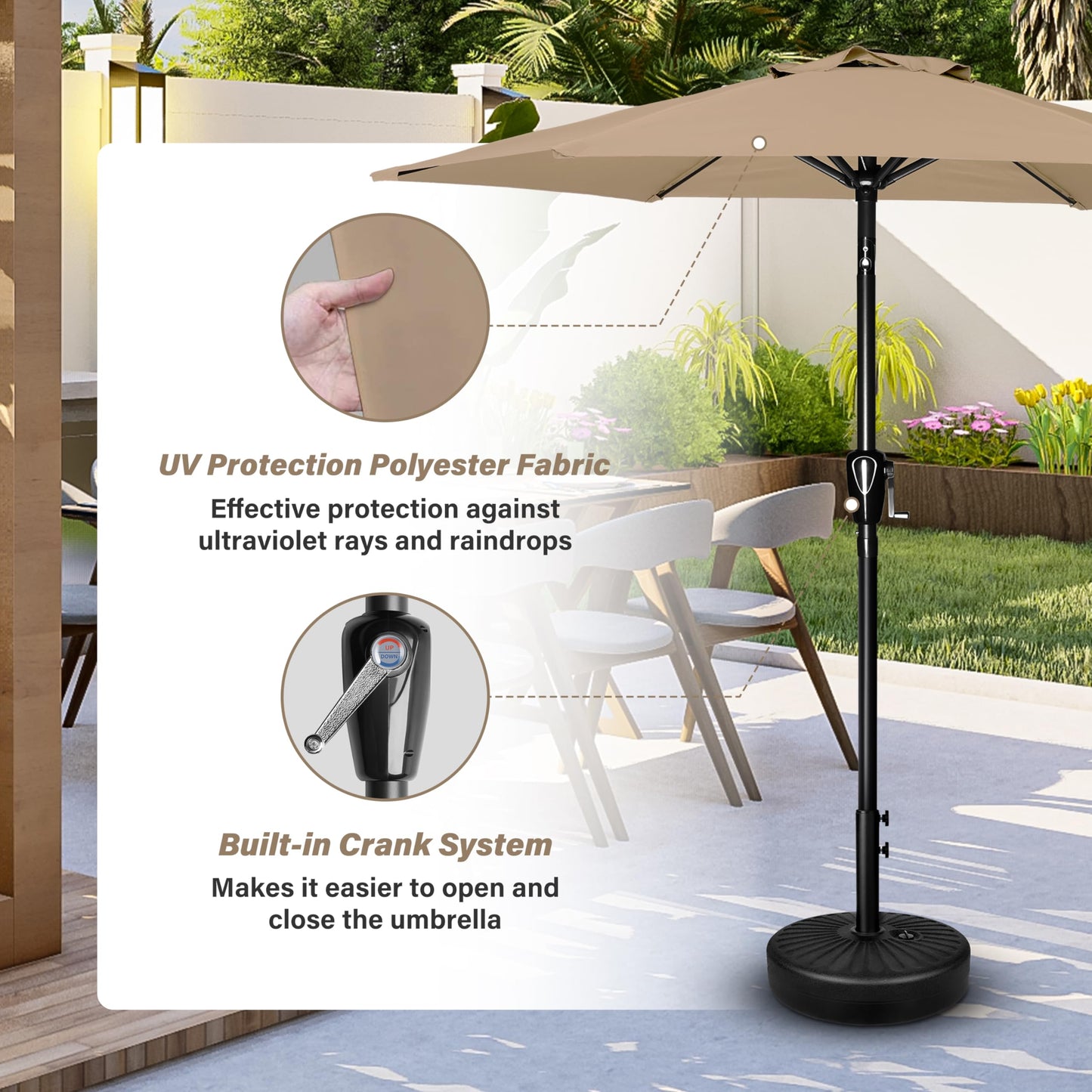 YSSOA Patio Umbrella Outdoor Table Market Yard Umbrella with 6 Sturdy Ribs