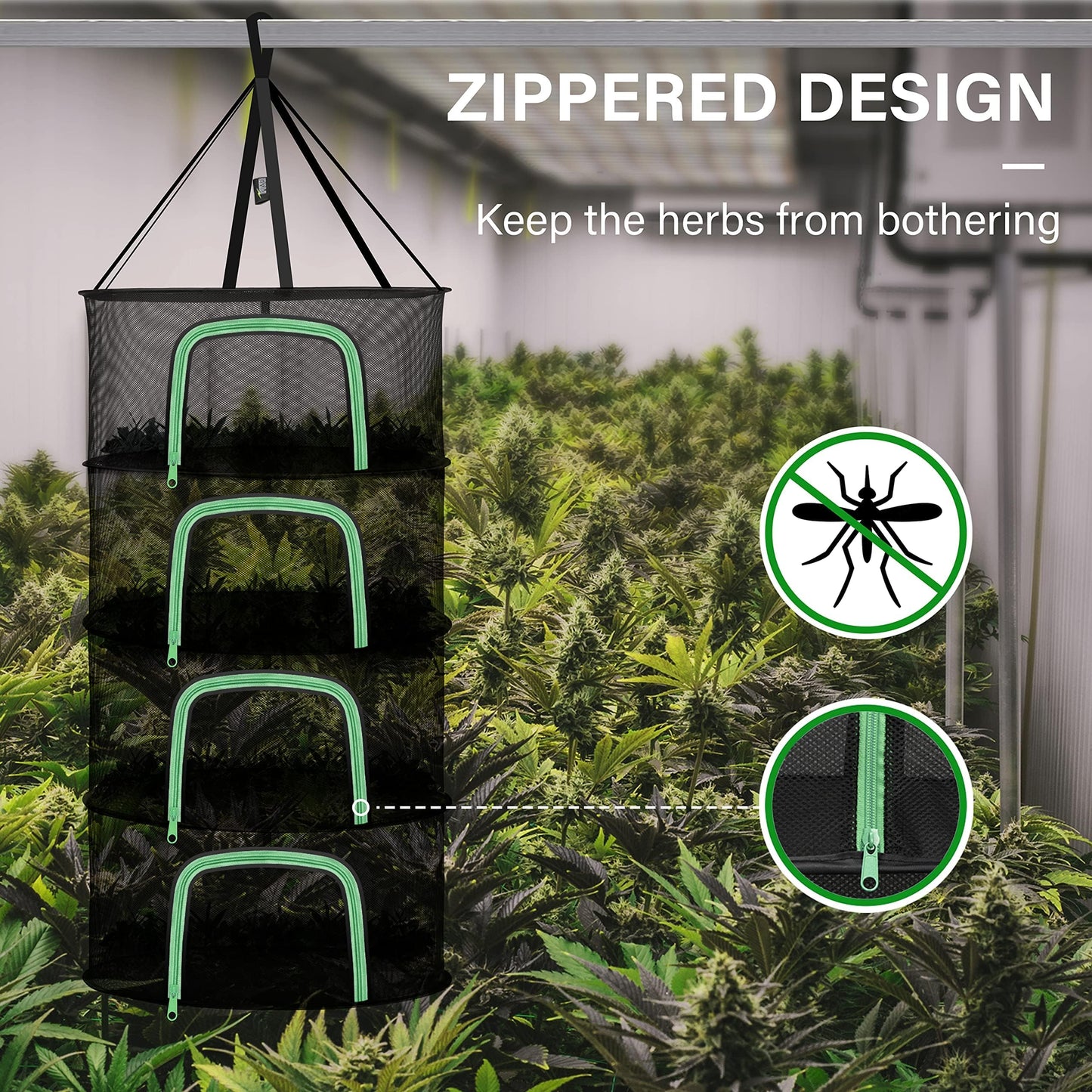 YSSOA 4 Layer 24'' Herb Drying Rack, Hanging Dry Mesh Folding Basket Dryer with Detachable Design & Hook for Plants, Herbs, Seeds and Buds in Grow Tent, Closet, Hydroponics, Garden Outdoor
