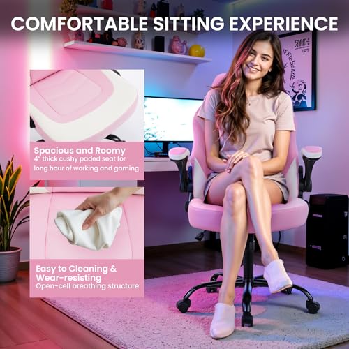 YSSOA Computer Gaming Chair PU Leather Ergonomic Lumbar Support with Flip-up Armrest and 360° Swivel Wheels, Height Adjustable Task Home Office Desk Video Racing