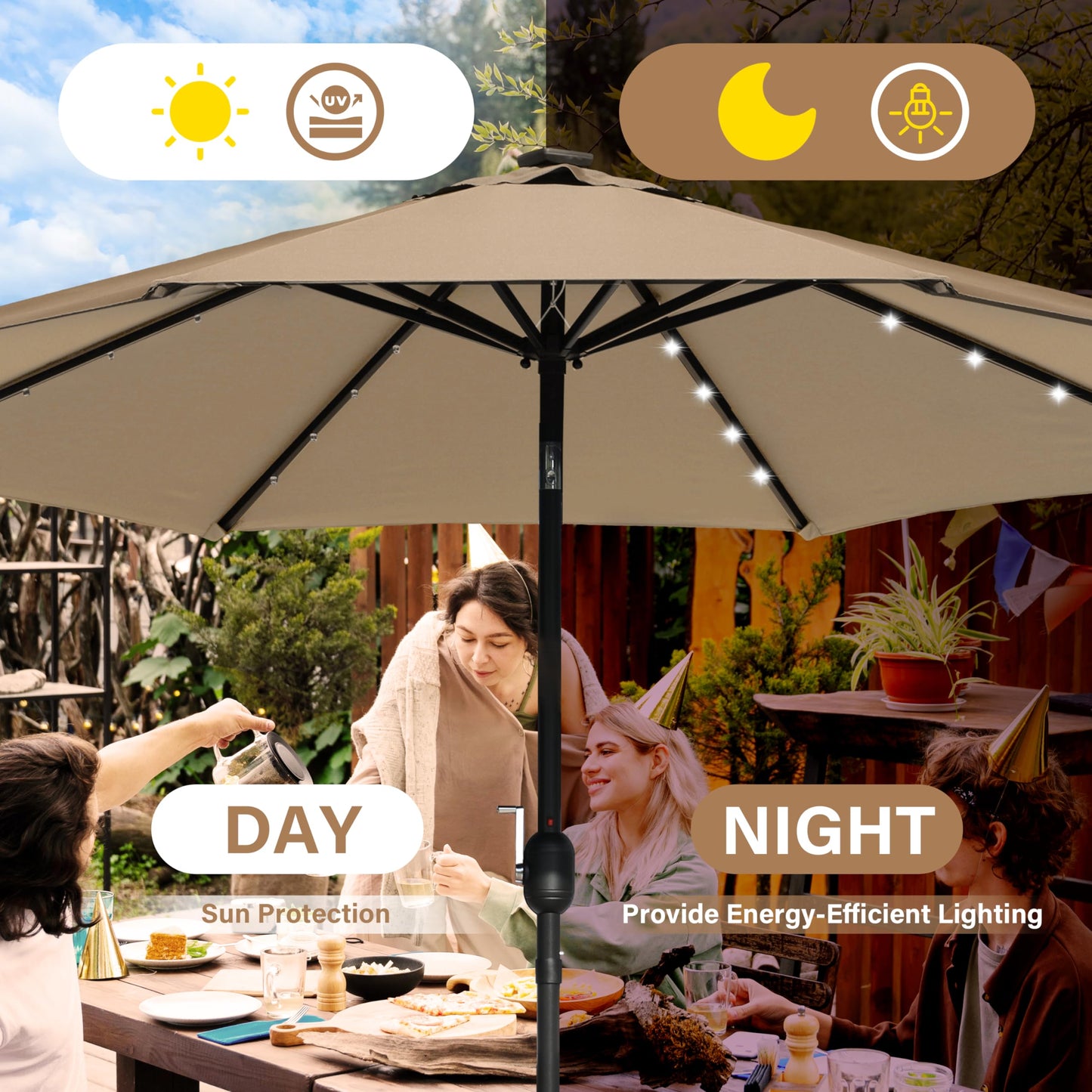 HealSmart 7.5ft Patio Umbrella with Push Button Tilt/Crank, Outdoor Table Market Yard Umbrella, 6 Sturdy Ribs for Garden, Deck, Backyard, Pool