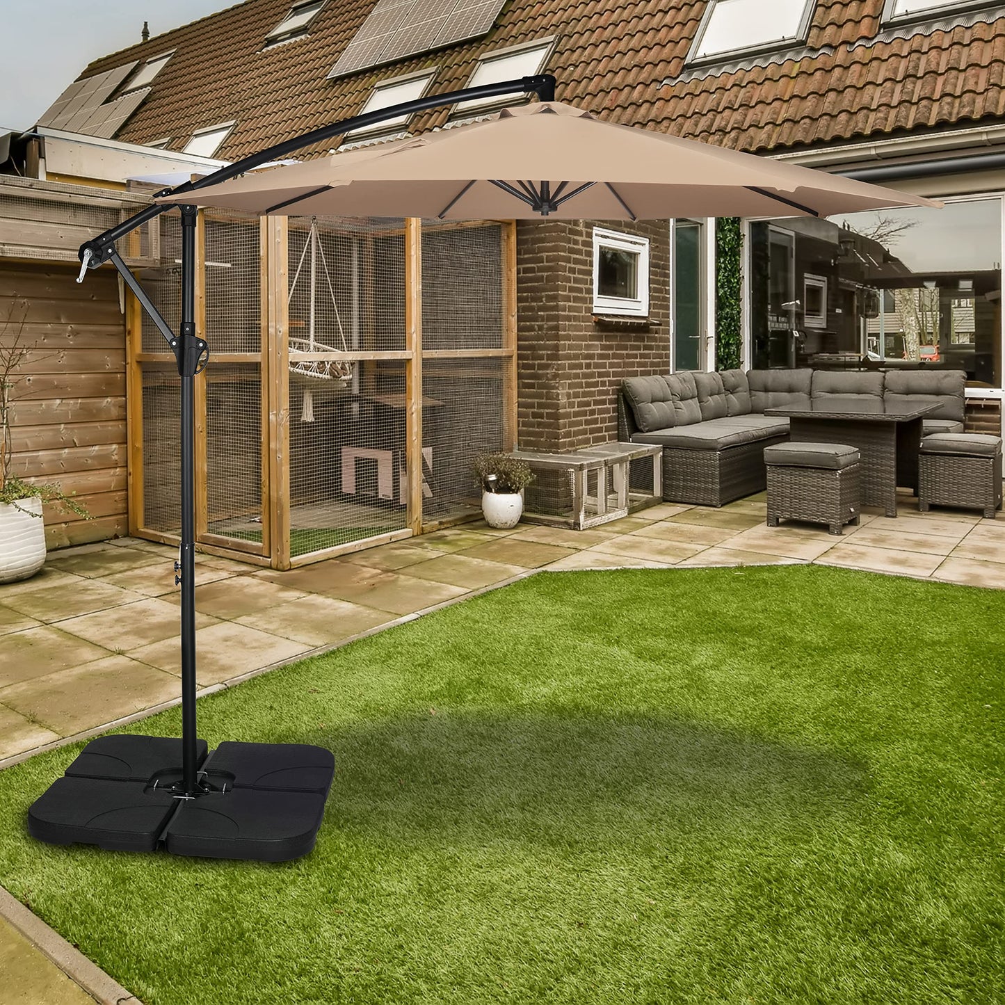 Simple Deluxe 10ft Offset Umbrella Cantilever Patio Hanging Umbrella Outdoor Market Umbrella with Crank & Cross Base Suitable for Garden, Lawn, backyard and Deck