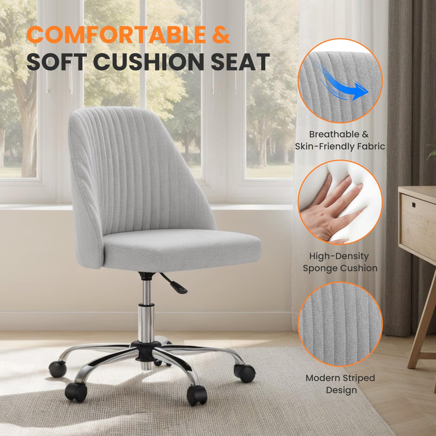 Simple Deluxe Armless Office Desk Chair, Cute Swivel Vanity Chair with Mid Back