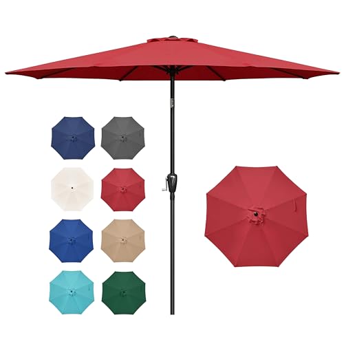 Simple Deluxe 9FT Outdoor Patio Umbrella Table Market Umbrella with Push Button Tilt and Crank, 8 Sturdy Ribs, UV Protection Waterproof for Garden, Lawn, Deck, Backyard, Pool