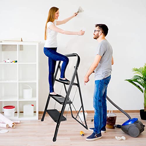 YSSOA 2 Step Ladder, Folding Step Stool with Wide Anti-Slip Pedal, 550 lbs Sturdy Steel Ladder, Convenient Handgrip, Lightweight, Portable Steel Step Stool, Black