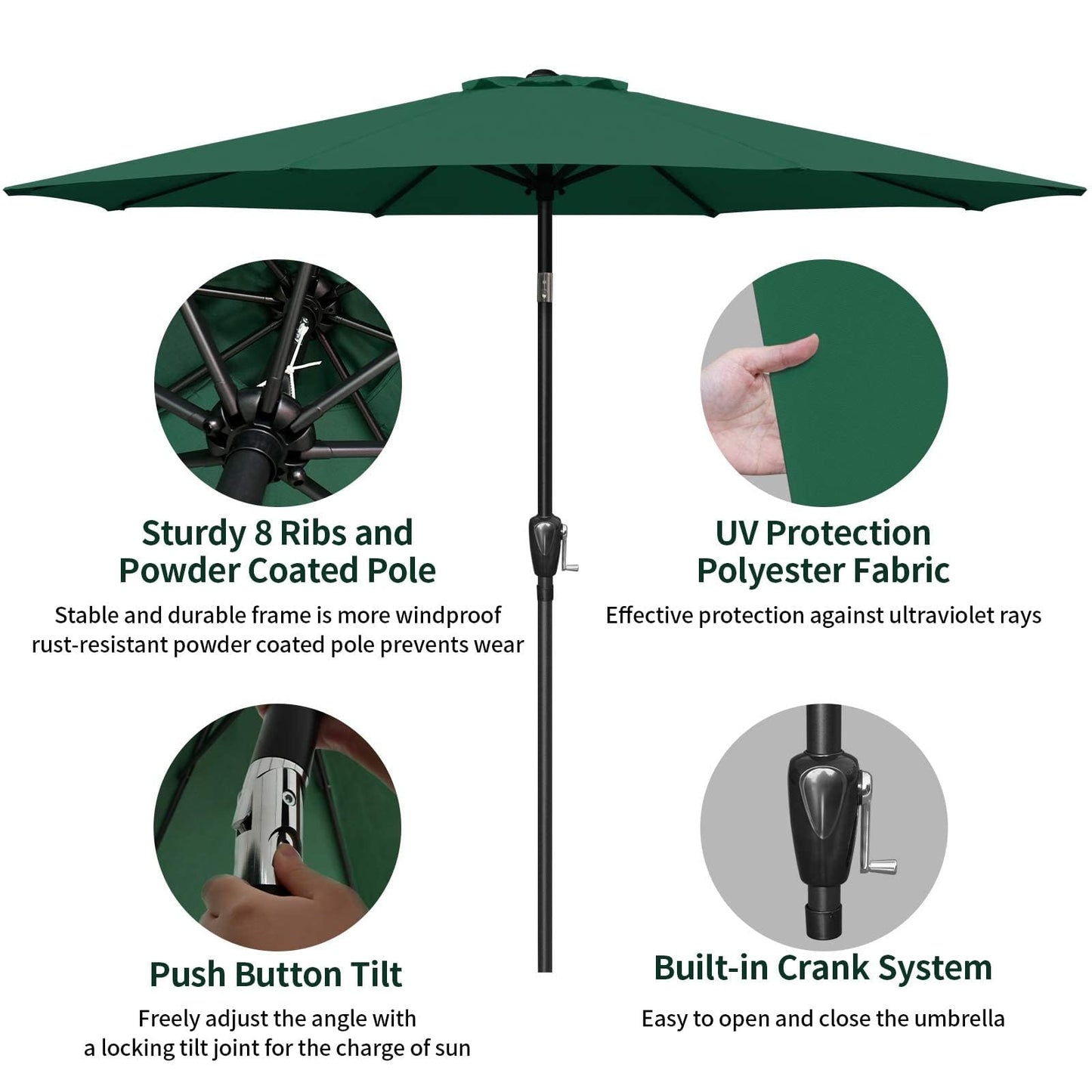 Simple Deluxe Patio Umbrella Outdoor, UV Protection Sunshade with Push Button Tilt/Crank and 8 Sturdy Ribs, for Table Garden Lawn Beach Pool