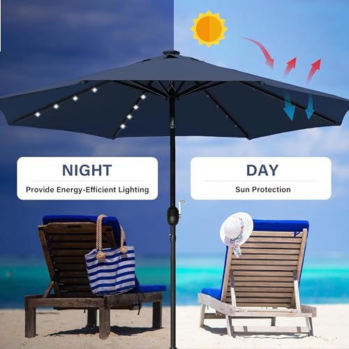 YSSOA 9ft/10ft Outdoor Market Patio Umbrella with 8 Sturdy Ribs, Tilt/Crank Push Button for Garden, Deck, Backyard and Pool