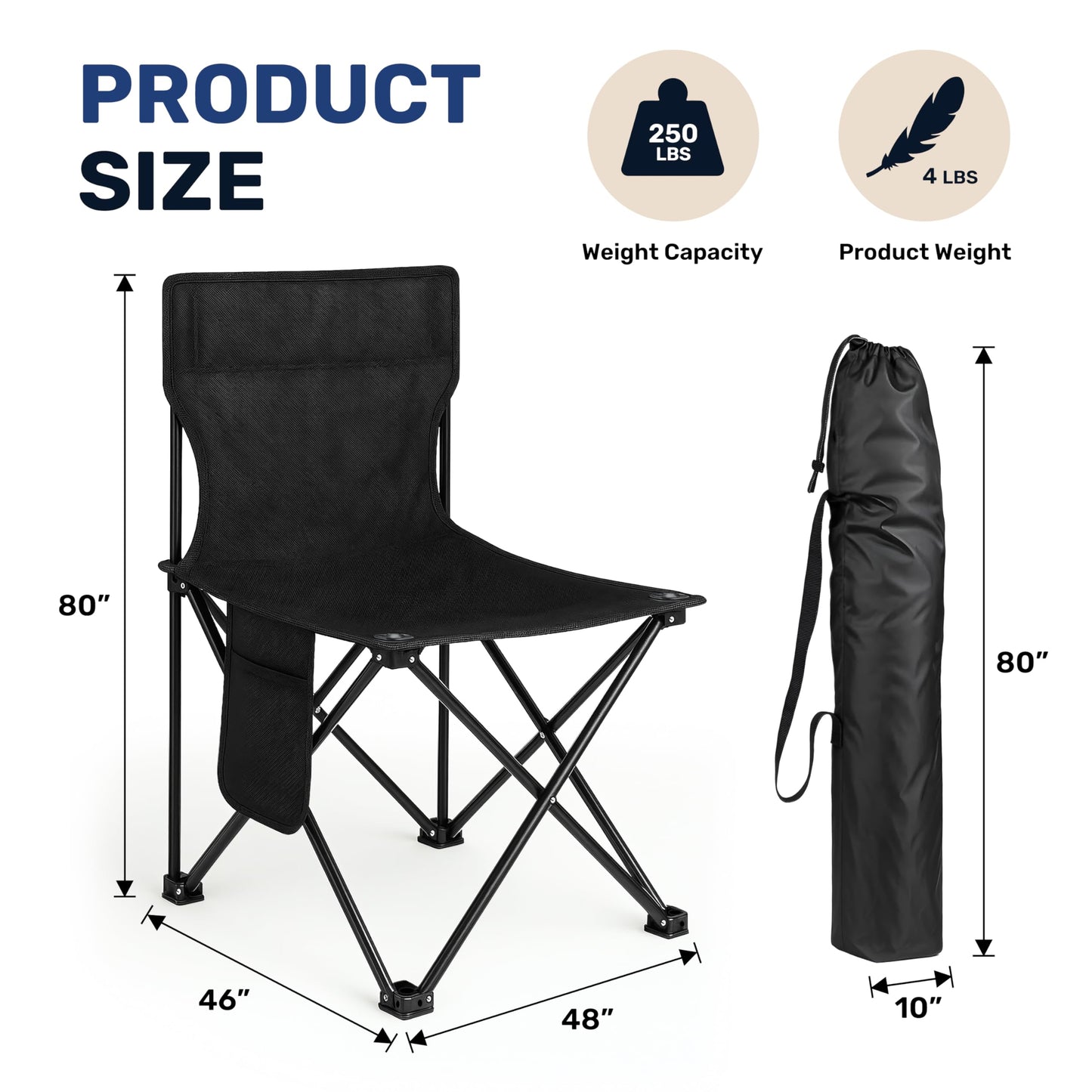 Portable Folding Camping Chair with Canopy Shade, Heavy Duty Lounge Chair Folding Beach Chairs for Adults, Suitable for Outside, Beach and Patio-Support 220 LBS