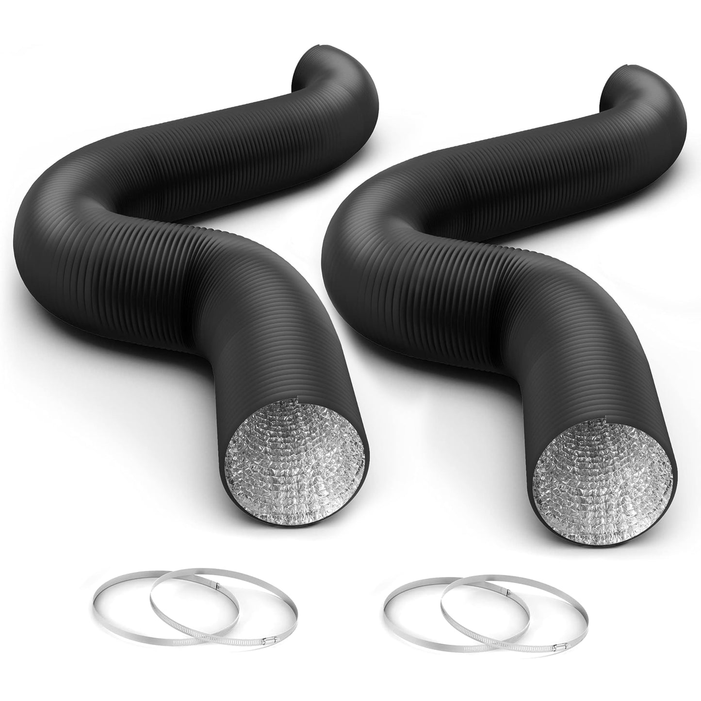iPower Flexible 6 Inch 8 Feet Aluminum Ducting 4 Layer Protection Dryer Vent Hose for HVAC Heating Cooling Exhaust and Ventilation, 2 Clamps Included, Black