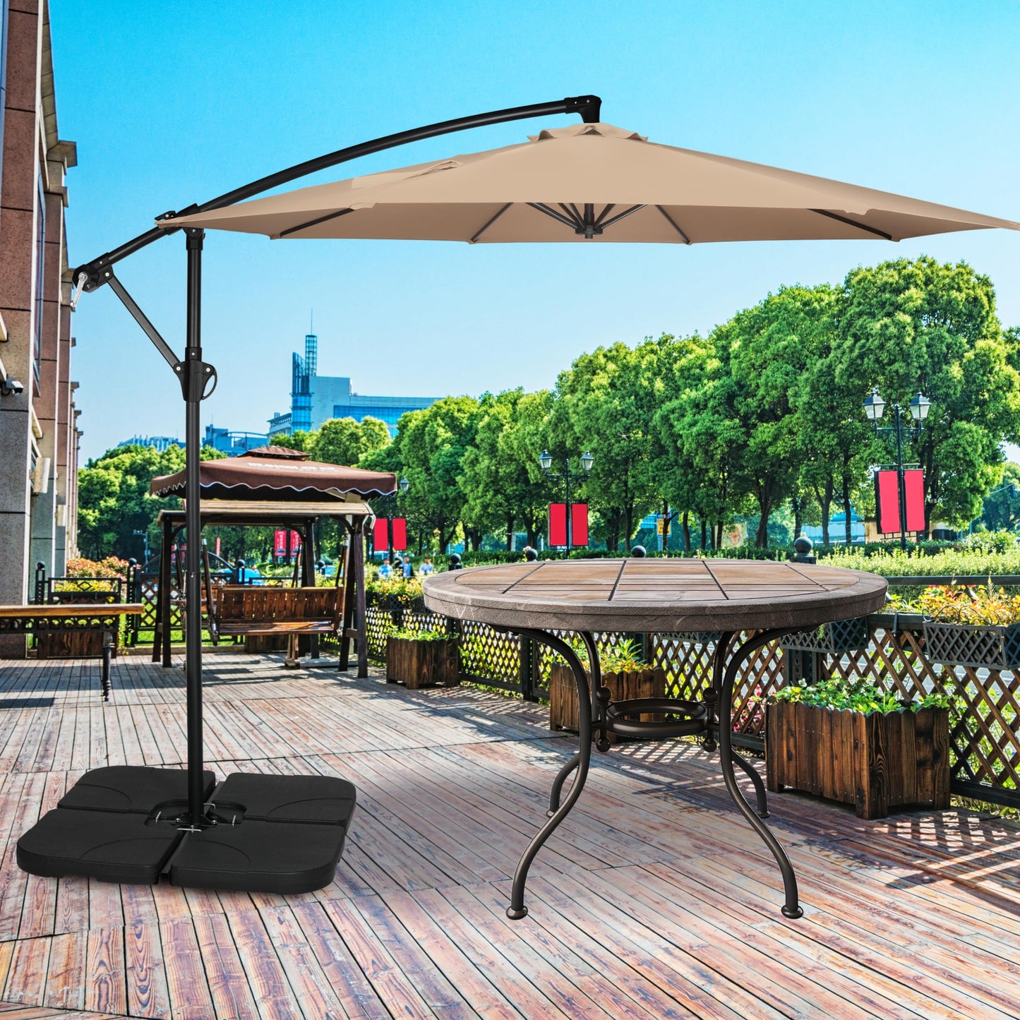 HealSmart Durable Fillable Patio Umbrella & Base for Outdoor Lawn, Deck, Poolside