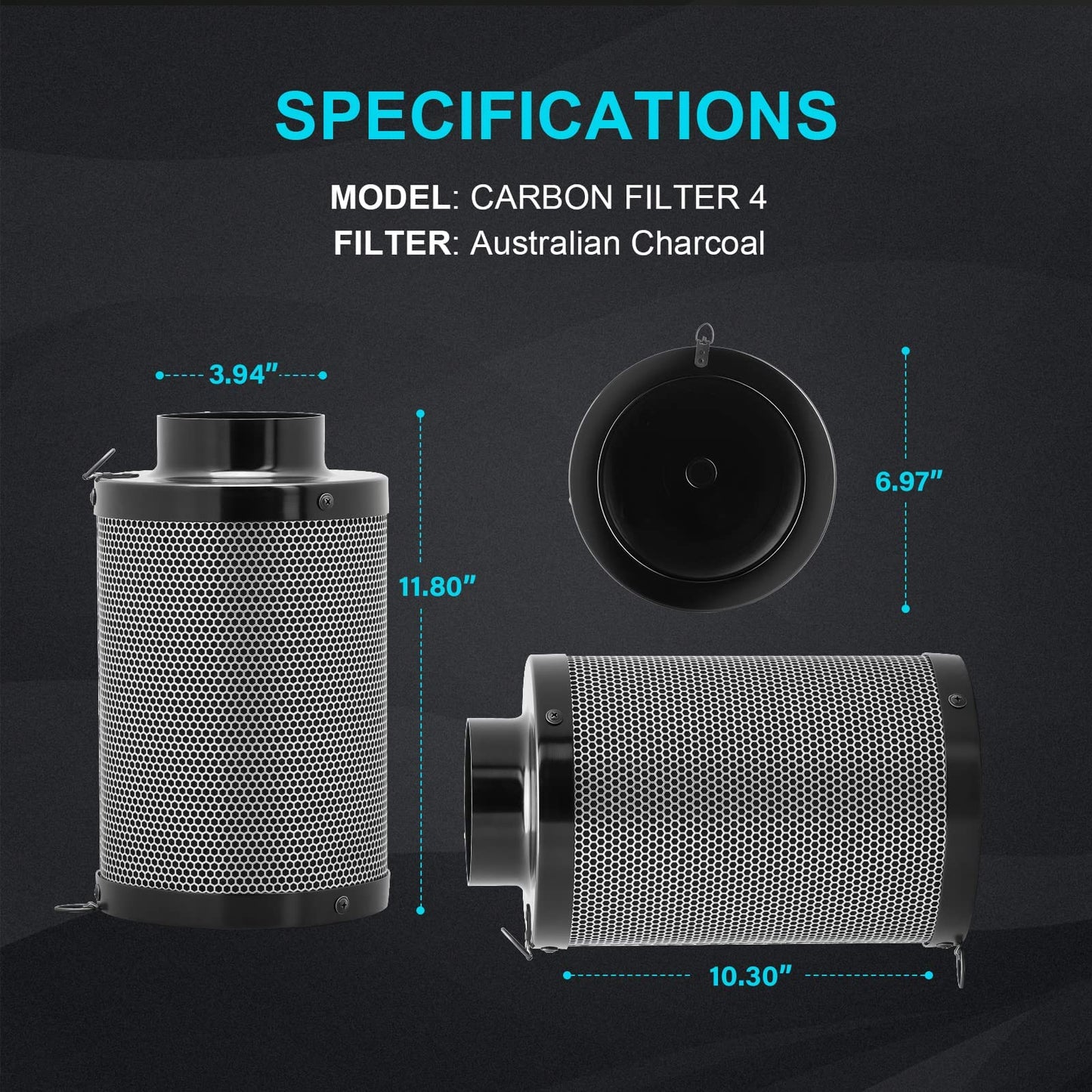 iPower 195 CFM Inline Fan, Upgrade Air Carbon Filter, 8 Feet Ducting Speed Controller Rope Hanger and Temperature Humidity Monitor Kits
