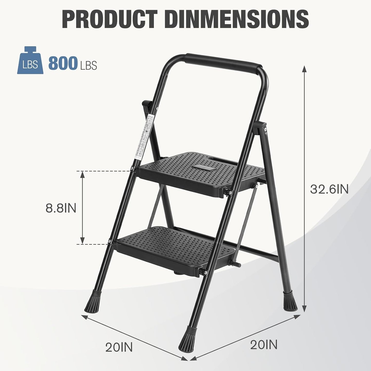 Simple Deluxe 2 Step Ladder, Step Stool Foldable, 800lbs Portable Ladder with Wide Anti-Slip Pedal, Step Stool for Adults, Lightweight Step Ladder for Home Kitchen and Outdoor