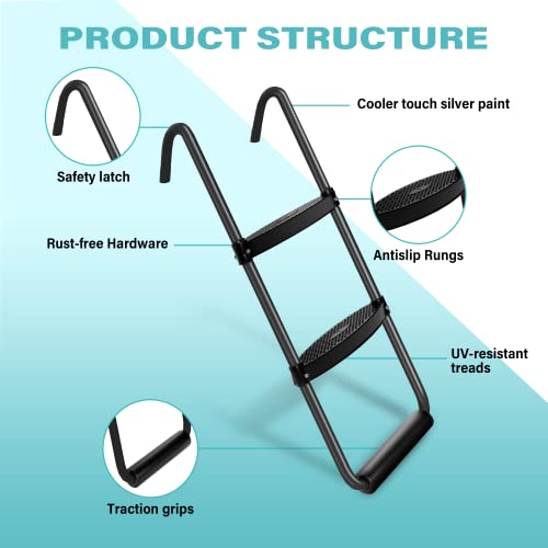 Simple Deluxe Trampoline Ladder with Horizontal and Wide Steps, 12FT 14FT Trampoline Ladder for Kids/Children 2-Steps Trampoline Stairs Universal Hook UV Treated Steel 220 lbs Trampoline Parts