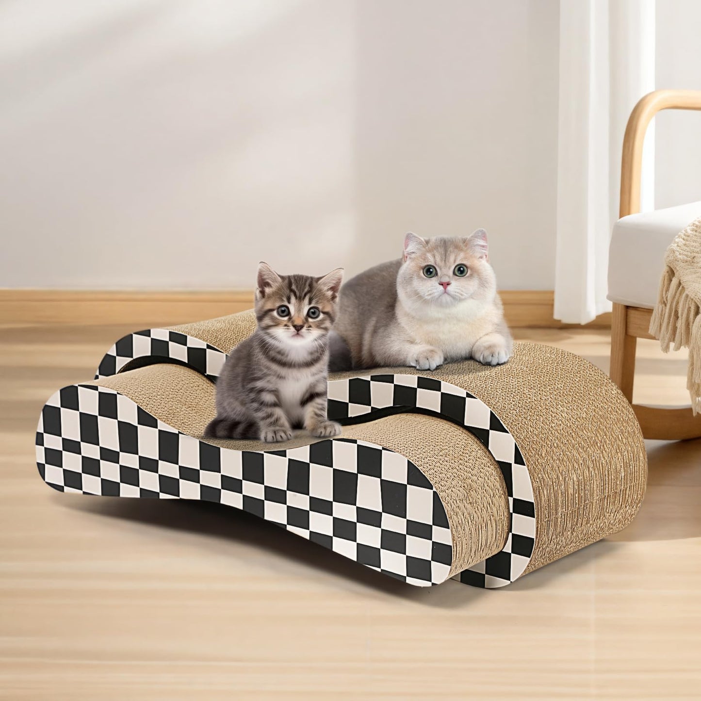 2 in 1 Cat Scratcher Cardboard Lounge Bed, Cat Scratching Pad, Durable Board Pads Prevents Furniture Damage,Large