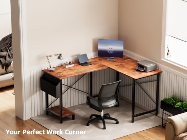 Miibox 50" L Shaped Gaming Desk with Reversible Corner - Home Office Computer Desk with Wood Top, Metal Frame, CPU Stand & Storage Bag for Small Space, Gaming Room