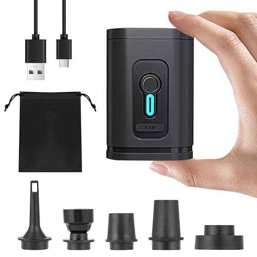 Air Pump for Inflatables Portable Air Pump Electric Mini Tiny with Type C Rechargeable, Quickly Inflate & Deflate for Swimming Ring, Toys, Pool Float, Air Mattress, Deflate Storage Bag