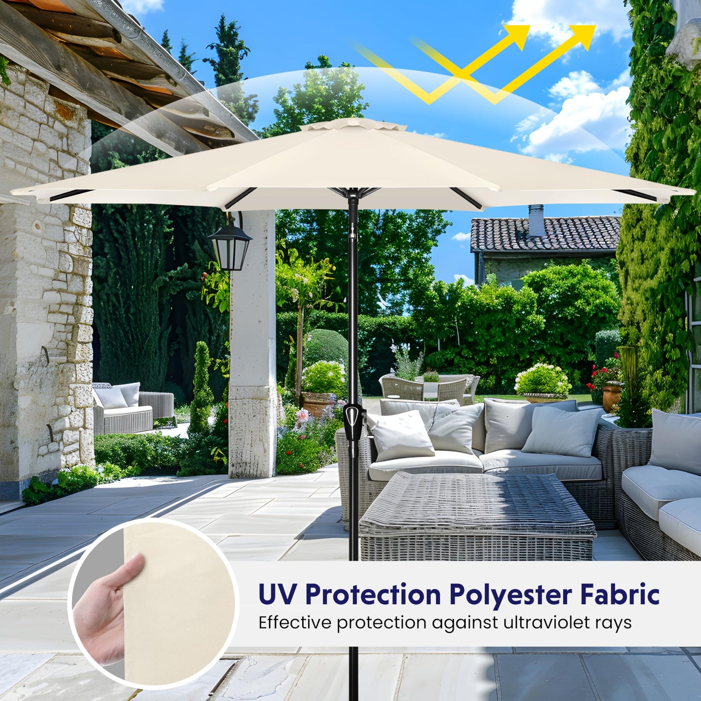 iPower 9ft Patio Umbrella Outdoor Table Umbrellas with 8 Sturdy Ribs, Push Button Tilt and Crank for Yard, Pool and Garden