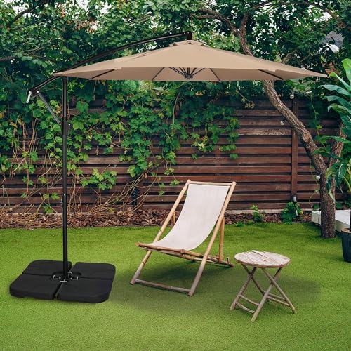 Simple Deluxe 10ft Offset Umbrella Cantilever Patio Hanging Umbrella with Crank & Cross Base Suitable for Garden, Lawn, Tan