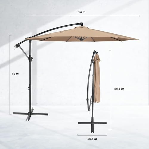 Simple Deluxe 10ft Offset Umbrella Cantilever Patio Hanging Umbrella Outdoor Market Umbrella with Crank & Cross Base Suitable for Garden, Lawn, backyard and Deck