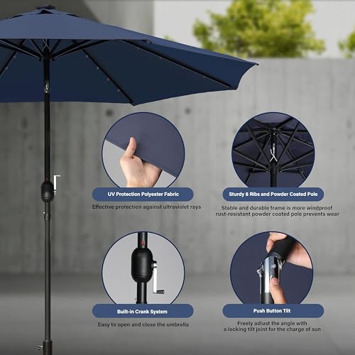 Simple Deluxe 9' Solar Umbrella 32 LED Lighted Patio Umbrella Table Market Umbrella for Garden, Deck, Backyard and Pool