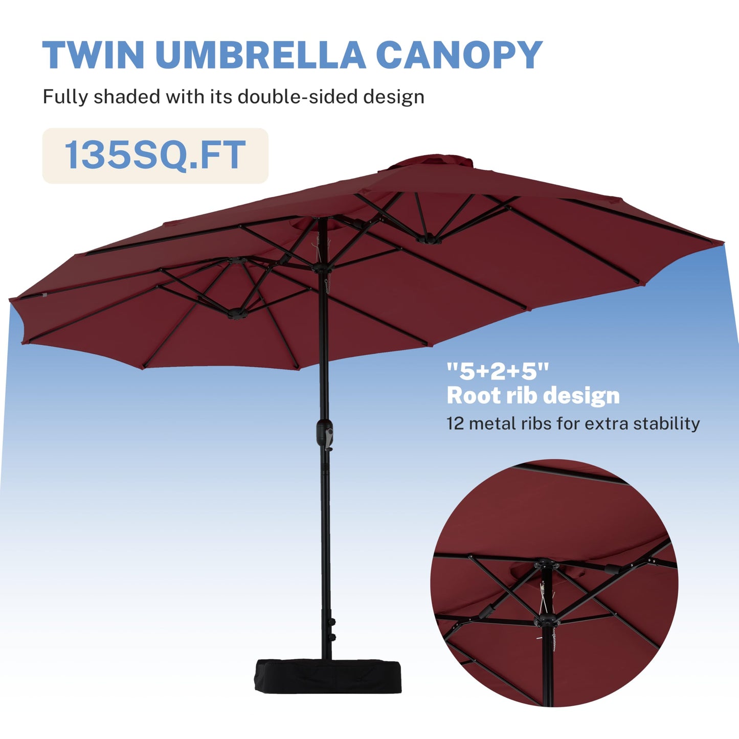 Simple Deluxe 15ft Outdoor Patio Umbrellas with Base Included, Double-Sided Rectangle Large Table Umbrella with Stand, Market Umbrellas for Poolside Backyard Lawn