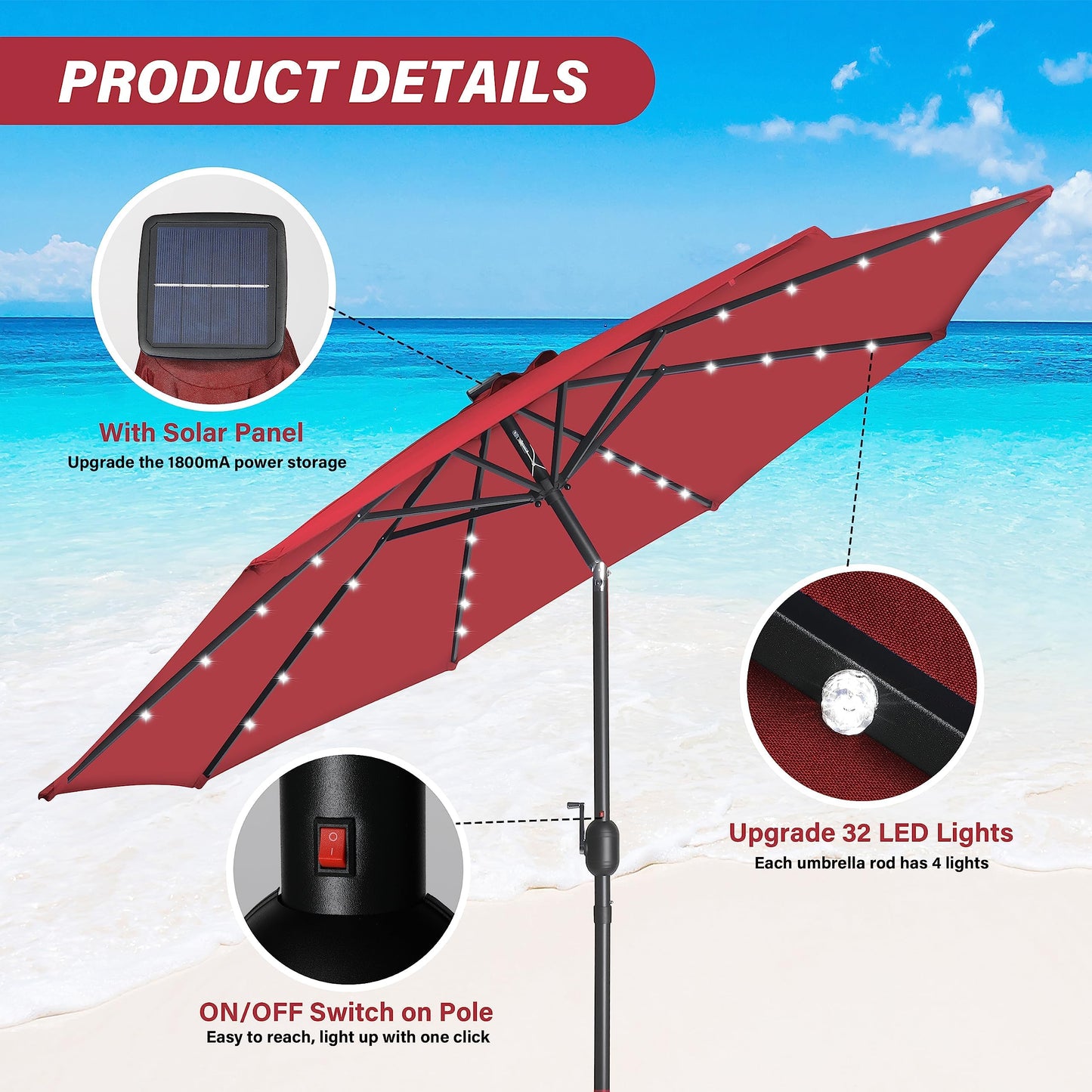 YSSOA 9ft/10ft Outdoor Market Patio Umbrella with 8 Sturdy Ribs, Tilt/Crank Push Button for Garden, Deck, Backyard and Pool