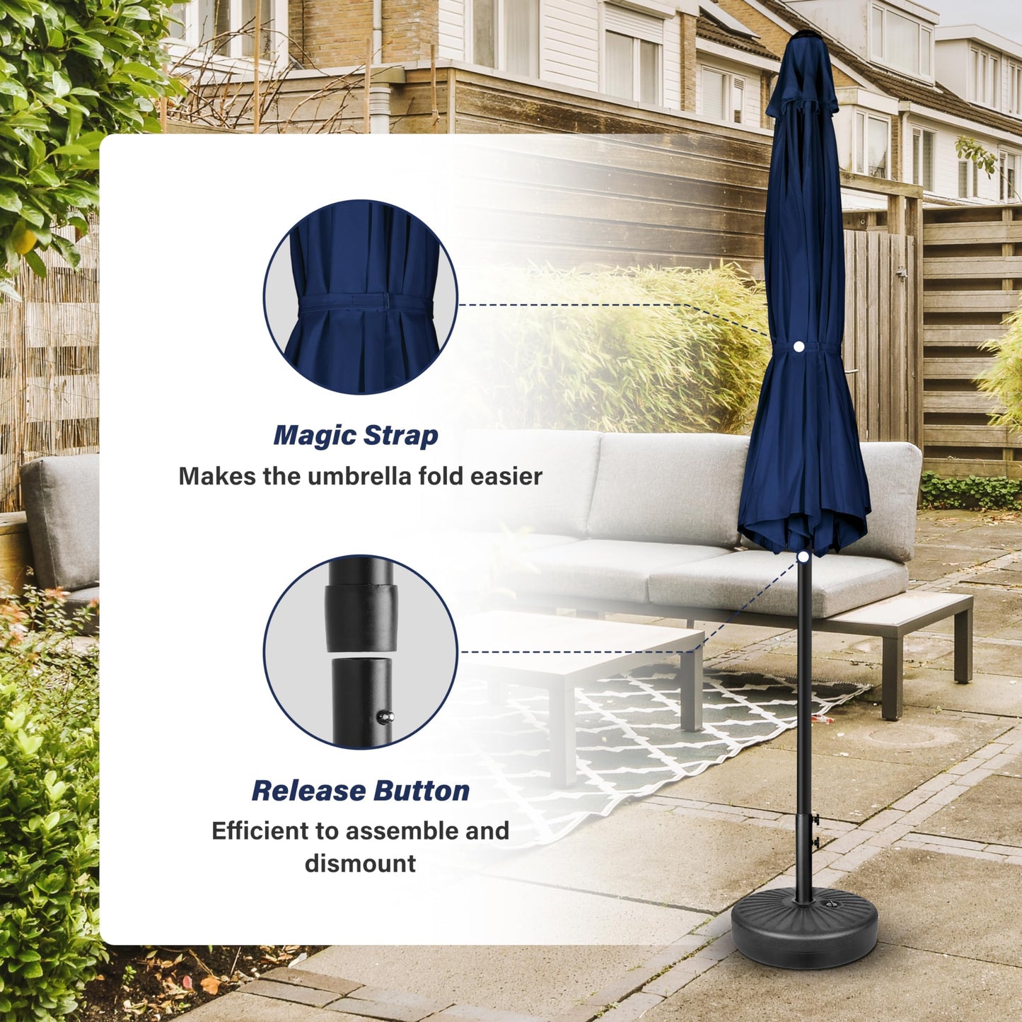 HealSmart 7.5ft Patio Umbrella with Push Button Tilt/Crank, Outdoor Table Market Yard Umbrella, 6 Sturdy Ribs for Garden, Deck, Backyard, Pool