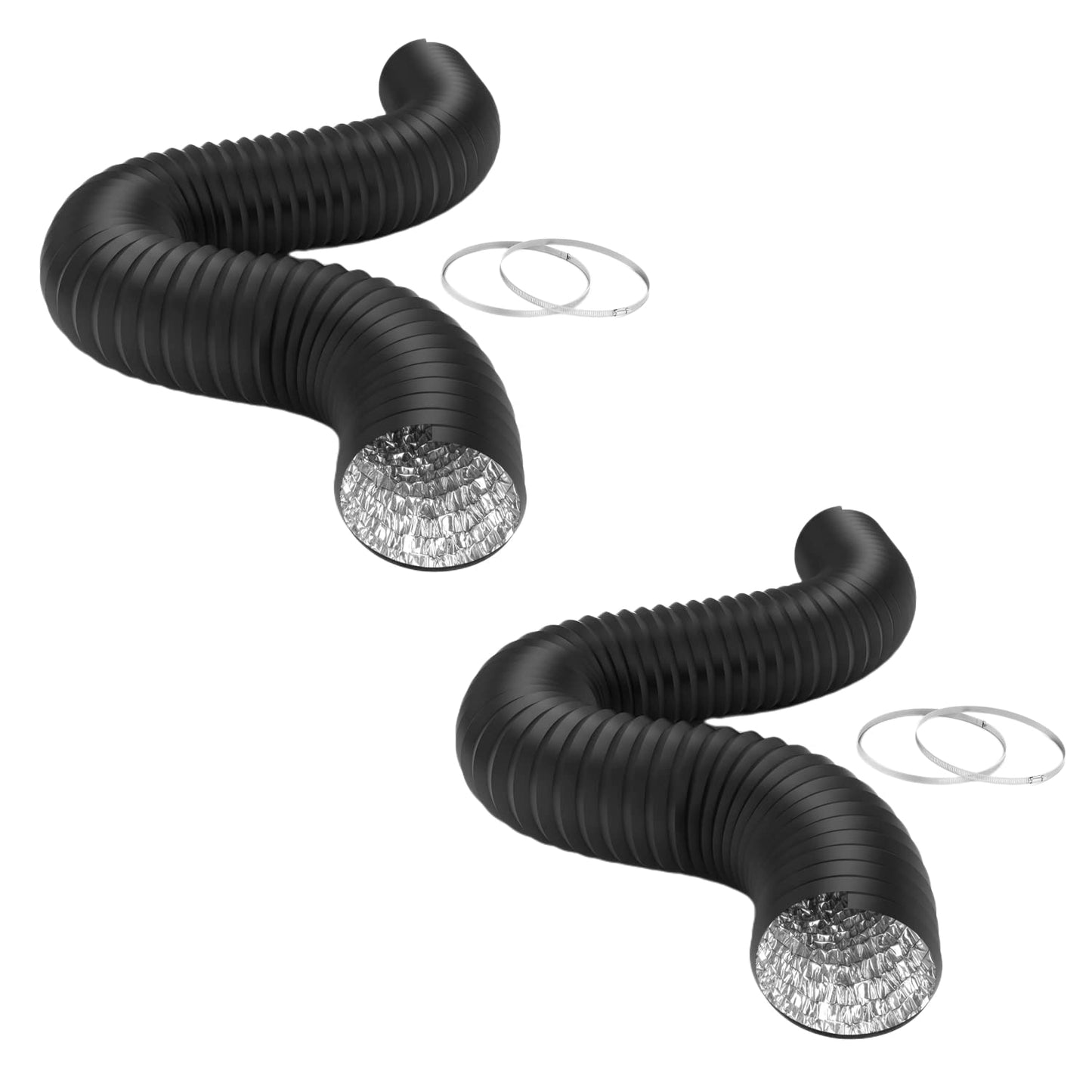 iPower Flexible Aluminum Ducting 4 Layer Protection Dryer Vent Hose for HVAC Heating Cooling Ventilation and Exhaust, 2 Clamps Included