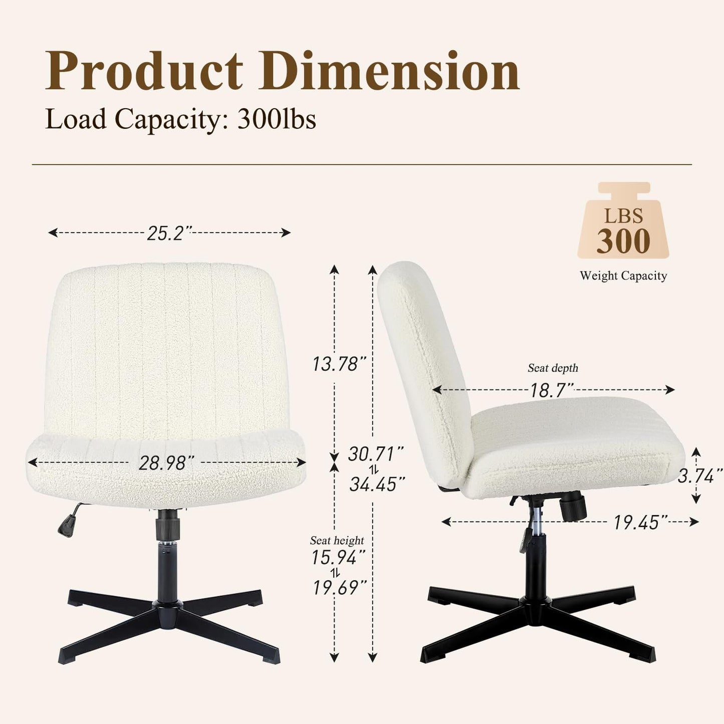 YSSOA Criss Cross Legged Chair with Back Office Desk Chair Fabric No Wheels Comfy Wide Vanity Chair Swivel Armless Height Adjustable Chair Computer Chair for Home