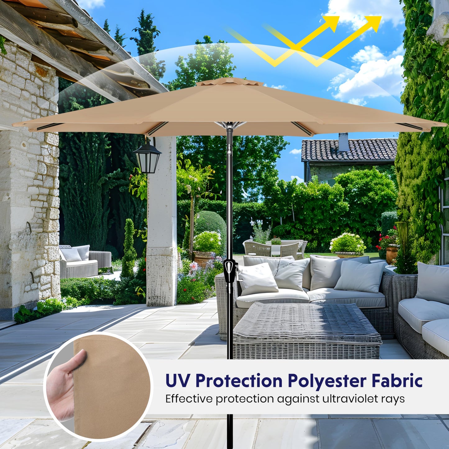 iPower 9ft Patio Umbrella Outdoor Table Umbrellas with 8 Sturdy Ribs, Push Button Tilt and Crank for Yard, Pool and Garden