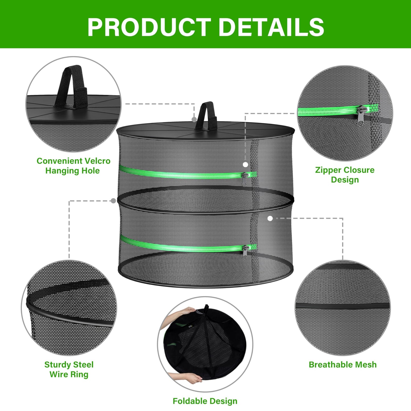 YSSOA Herb Drying Rack Zippered Hanging Dryer with Garden Pruning Shear and Hook for Hydroponics Herb, Plant, Seed, Bud