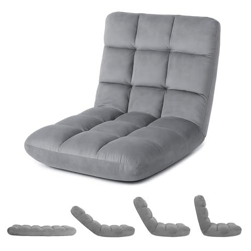 YSSOA Folding Floor Chair with Back Support Convertible Comfy Chair Recliner Memory Foam Padded Sleeper Sofa Chair for Bedroom Gaming Working Meditation Reading Adults Kids