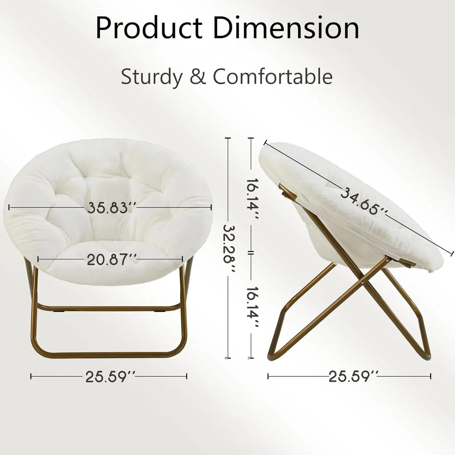 YSSOA Faux Fur Saucer Chair Comfy Lounge Chair for Bedroom Living Room, Folding Chair Upholstered Dorm Chair Papasan Chair Cozy Flexible Reading Chair for Adults Teens Kids