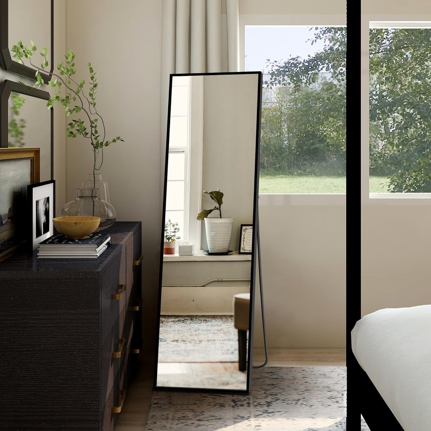 YSSOA Full Length Mirror, Floor Mirror with Stand,Wall-Mounted Dressing Mirror, Bedroom Mirror
