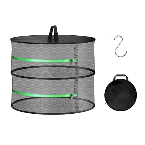 YSSOA 4 Layer 24'' Herb Drying Rack, Hanging Dry Mesh Folding Basket Dryer with Detachable Design & Hook for Plants, Herbs, Seeds and Buds in Grow Tent, Closet, Hydroponics, Garden Outdoor