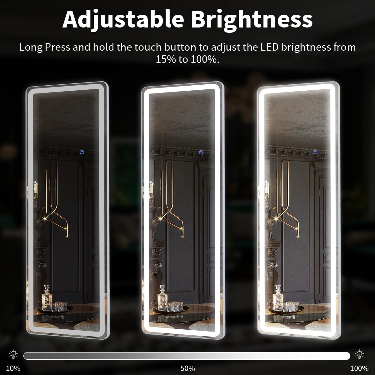 Simple Deluxe Floor Mirror with Dimming & 3 Color Lighting, Free Standing Floor Mirror, Lighted Full Body Mirror for Bedroom, Dressing Room, Cloakroom