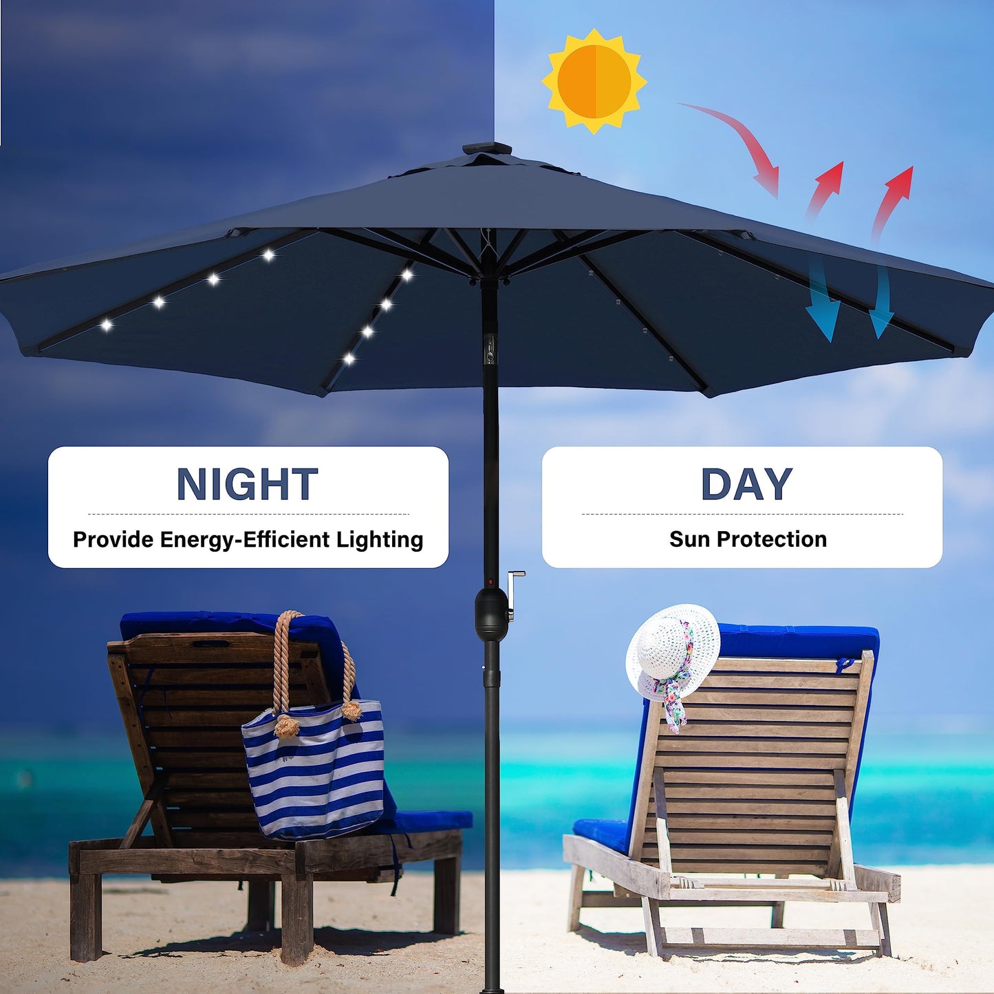 YSSOA 9ft/10ft Outdoor Market Patio Umbrella with 8 Sturdy Ribs, Tilt/Crank Push Button for Garden, Deck, Backyard and Pool