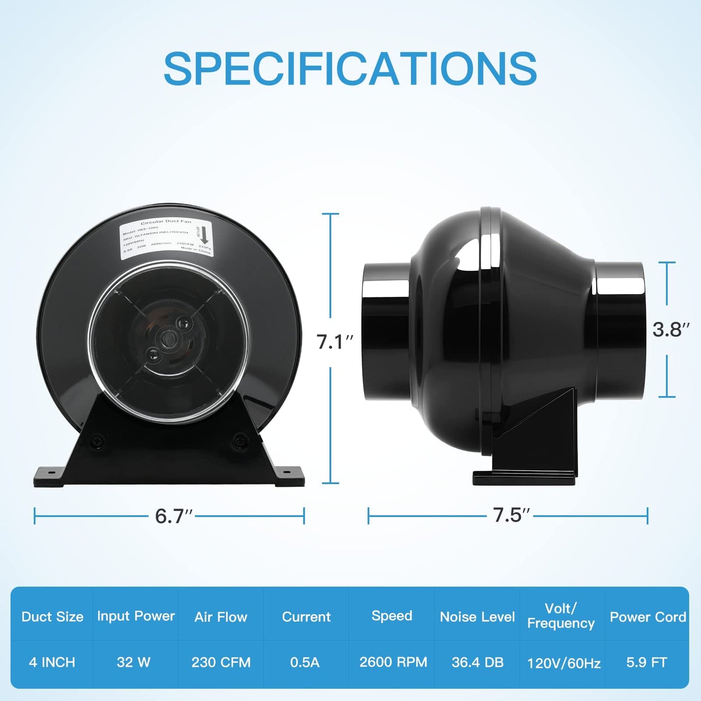 iPower 195 CFM Inline Fan, Upgrade Air Carbon Filter, 8 Feet Ducting Speed Controller Rope Hanger and Temperature Humidity Monitor Kits