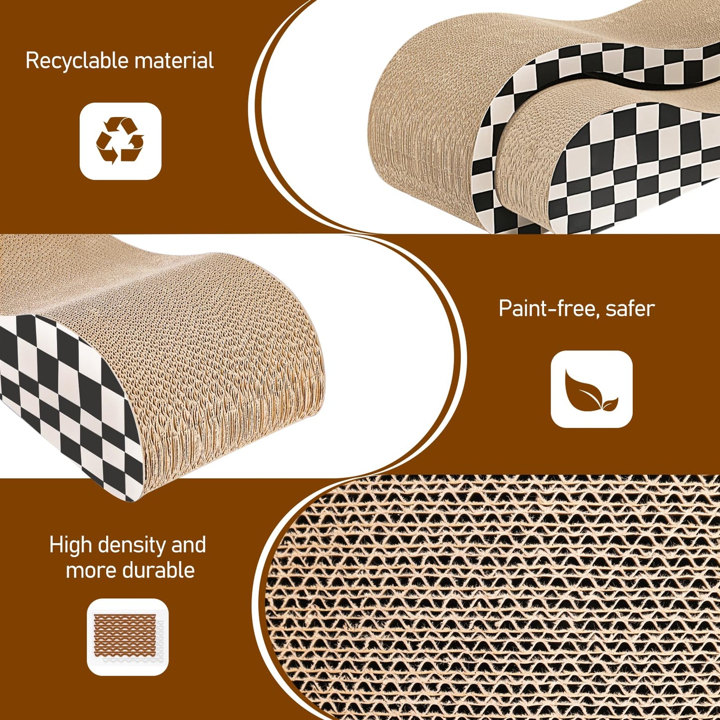 2 in 1 Cat Scratcher Cardboard Lounge Bed, Cat Scratching Pad, Durable Board Pads Prevents Furniture Damage,Large