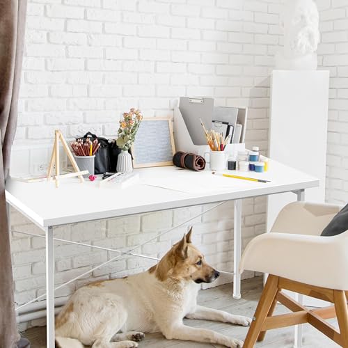 YSSOA Computer Desk Home Office Work Study Writing Modern Simple Table with Headphone Hooks
