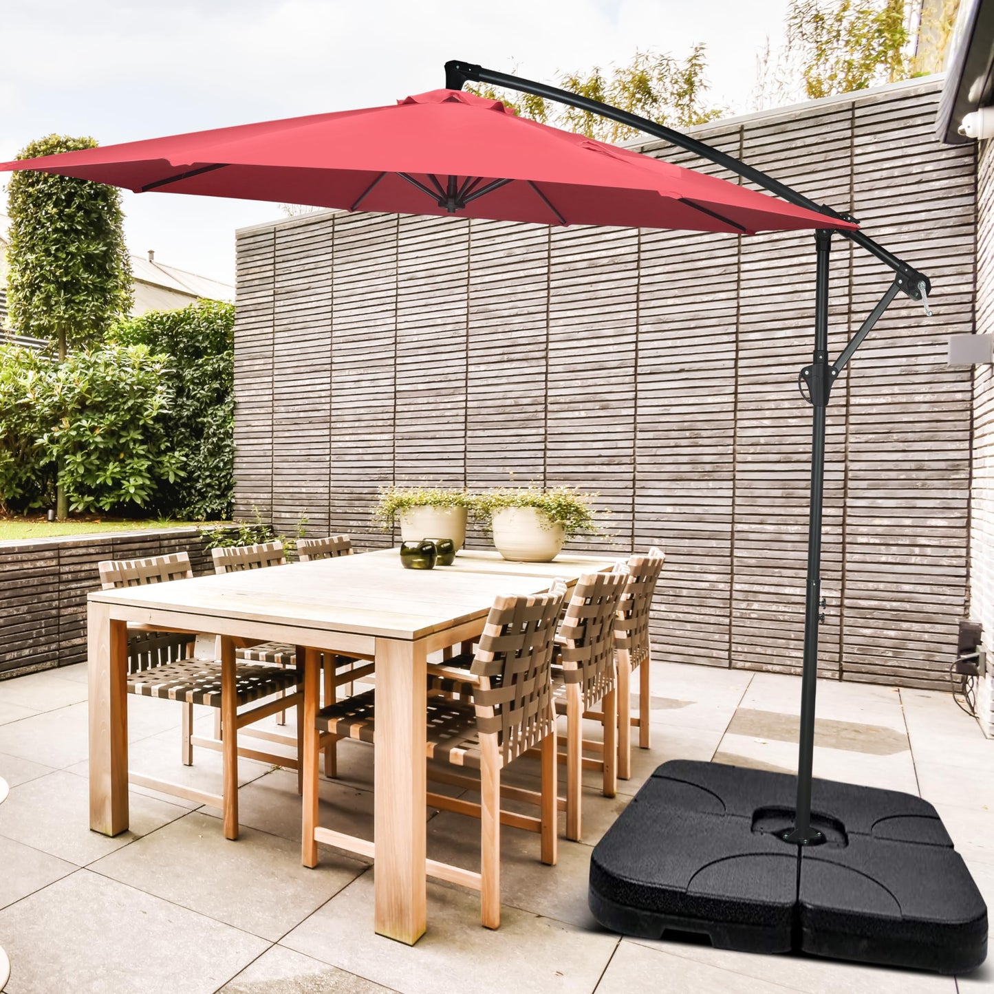 InfiniPower 4pcs 176lb Capacity Cantilever Offset Patio Umbrella Base Water Sand/Filled Outdoor Heavy-Duty Square Stand, Black