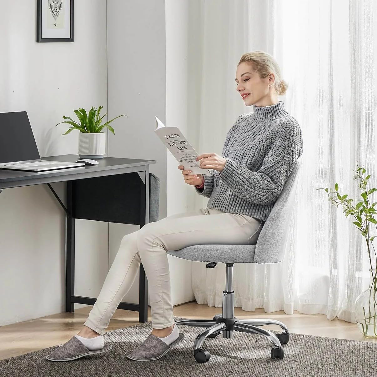 Simple Deluxe Armless Office Desk Chair, Cute Swivel Vanity Chair with Mid Back