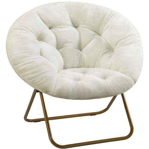 Simple Deluxe Cozy Chair, Faux Fur Saucer Chair for Bedroom, Comfy Foldable Moon Chair, Round Fluffy Chair for Living Room, Fuzzy Saucer Chairs for Adults Room